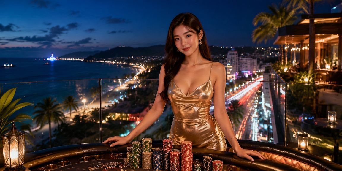 Giao diện neon cá cược casino tại Phú Quốc tối cho ban đêm