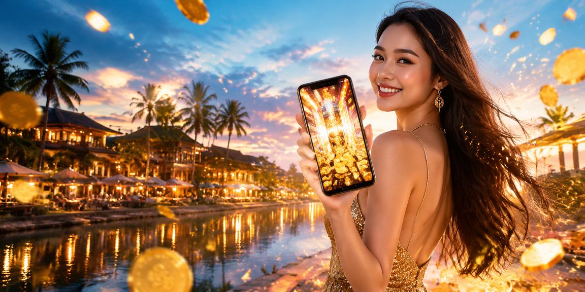 Khung cảnh lễ hội đêm Phú Quốc với người chơi trải nghiệm casino mobile trên điện thoại